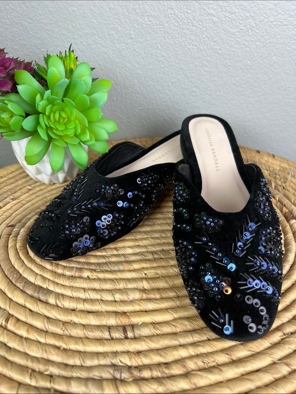 Loeffler Randall Sequin Beaded Suede Mule Flats 8